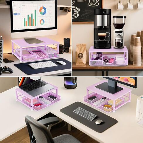 Wood Monitor Stand Riser, Laptop Stand for Desk, Office Desk Organizer and Accessories, Computer Desktop Shelf with Drawer and Pen Holder, Printer Stand for Home, Office, Dorm (Black Wood) in Kuwait