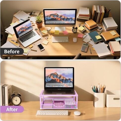 Wood Monitor Stand Riser, Laptop Stand for Desk, Office Desk Organizer and Accessories, Computer Desktop Shelf with Drawer and Pen Holder, Printer Stand for Home, Office, Dorm (Black Wood) in Kuwait