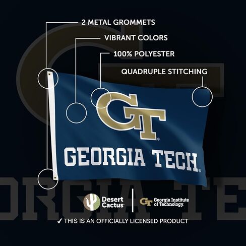 Desert Cactus Georgia Tech Flag Yellow Jackets GT Institute of Technology Flags Banners 100% Polyester Indoor Outdoor 3x5 Flag (Style Y) in Saudi Arabia