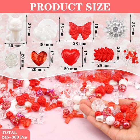 ABONDEVER 245-300Pcs Assorted Acrylic Beads for Bracelets Making Cute Star Bow Flower Candy Heart Gummy Bear Butterfly Beads for DIY Jewelry Crafts Keychain Necklace Phone Charms(Red) in Kuwait