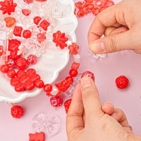 ABONDEVER 245-300Pcs Assorted Acrylic Beads for Bracelets Making Cute Star Bow Flower Candy Heart Gummy Bear Butterfly Beads for DIY Jewelry Crafts Keychain Necklace Phone Charms(Red) in Kuwait