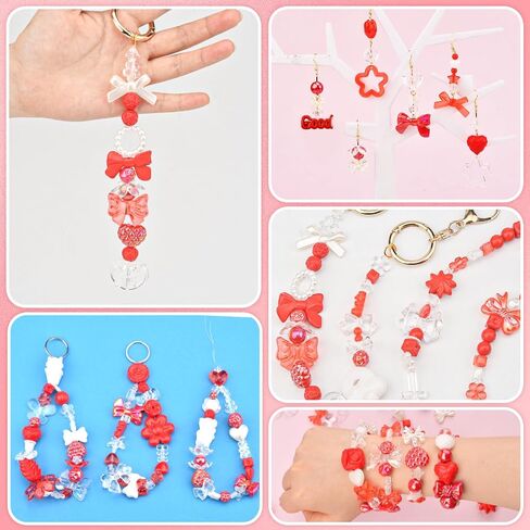 ABONDEVER 245-300Pcs Assorted Acrylic Beads for Bracelets Making Cute Star Bow Flower Candy Heart Gummy Bear Butterfly Beads for DIY Jewelry Crafts Keychain Necklace Phone Charms(Red) in Kuwait