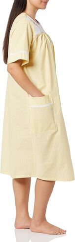 AmeriMark Women Calf-Length Snap Front Knit Duster House Coat Robe – Loose-Fitting Plush Bathrobe - Short Sleeve Bath Robe in Saudi Arabia
