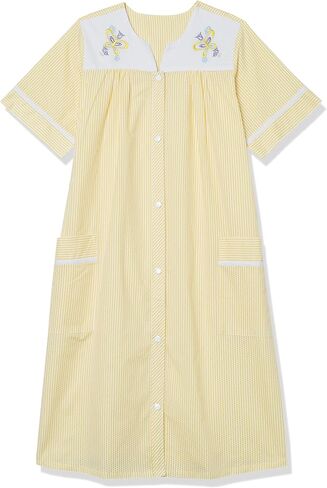 AmeriMark Women Calf-Length Snap Front Knit Duster House Coat Robe – Loose-Fitting Plush Bathrobe - Short Sleeve Bath Robe in Saudi Arabia