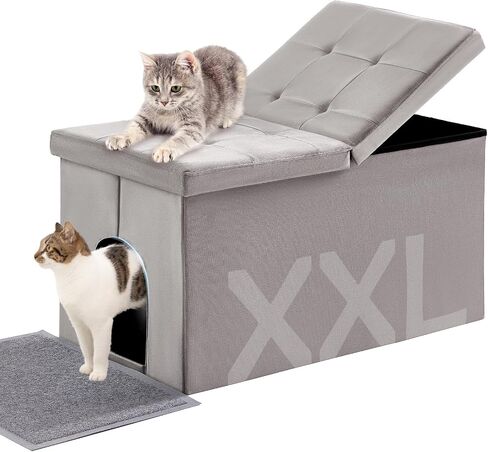 MEEXPAWS Cat Litter Box Enclosure Furniture Hidden Extra Large, Lift Design Lid Velvet Cat Washroom Bench Storage Cabinet | 35.4x19.7x19.7 in | Dog Proof|Urine Proof Inside|Quick Assembly| Easy Clean in Kuwait