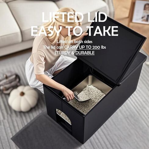 MEEXPAWS Cat Litter Box Enclosure Furniture Hidden Extra Large, Lift Design Lid Velvet Cat Washroom Bench Storage Cabinet | 35.4x19.7x19.7 in | Dog Proof|Urine Proof Inside|Quick Assembly| Easy Clean in Kuwait