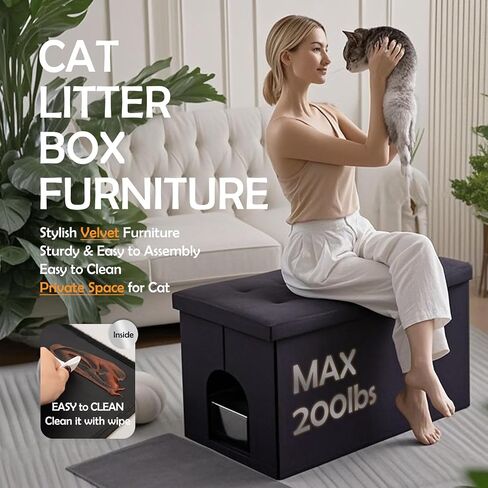 MEEXPAWS Cat Litter Box Enclosure Furniture Hidden Extra Large, Lift Design Lid Velvet Cat Washroom Bench Storage Cabinet | 35.4x19.7x19.7 in | Dog Proof|Urine Proof Inside|Quick Assembly| Easy Clean in Kuwait