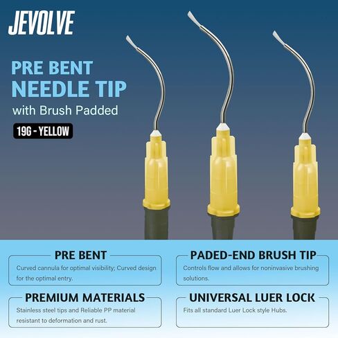 100PCs 19G Yellow Pre Bent Needle Tip with Brush Padded by JEVOLVE | Precision Applicator for Crafts, Painting, Model Building, and Industrial Use | Durable, Flexible, and Easy to Use in Kuwait