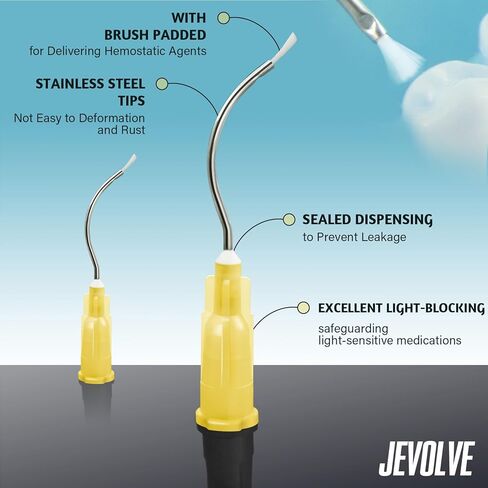 100PCs 19G Yellow Pre Bent Needle Tip with Brush Padded by JEVOLVE | Precision Applicator for Crafts, Painting, Model Building, and Industrial Use | Durable, Flexible, and Easy to Use in Kuwait