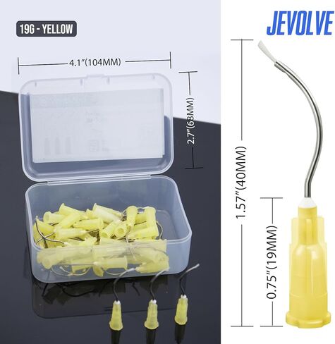 100PCs 19G Yellow Pre Bent Needle Tip with Brush Padded by JEVOLVE | Precision Applicator for Crafts, Painting, Model Building, and Industrial Use | Durable, Flexible, and Easy to Use in Kuwait