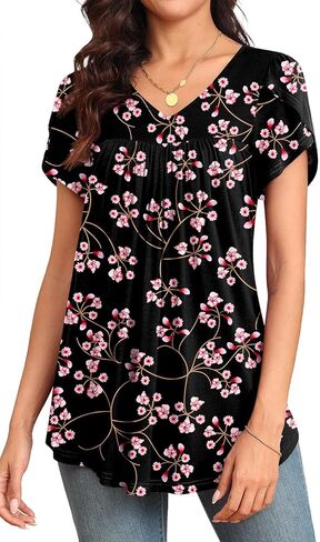 LAOLASI womens Dressy Blouse Loose Flowy Casual Petal Sleeve Shirt Solid Color Tunic For Women Top For Leggings,Navy Blue,XL in Kuwait