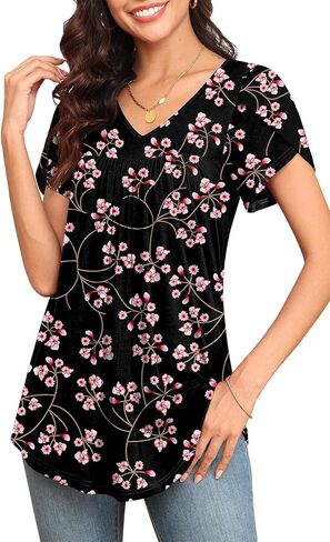 LAOLASI womens Dressy Blouse Loose Flowy Casual Petal Sleeve Shirt Solid Color Tunic For Women Top For Leggings,Navy Blue,XL in Kuwait