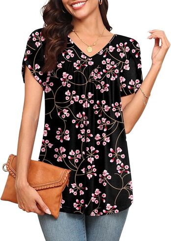 LAOLASI womens Dressy Blouse Loose Flowy Casual Petal Sleeve Shirt Solid Color Tunic For Women Top For Leggings,Navy Blue,XL in Kuwait