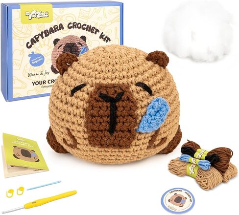 Yeezhee Crochet Kit for Beginners, Crochet Animals Kit with Step - by - Step Video Tutorials, Beginner Knitting Kit for Adults and Kids, Learn to Craft DIY Crocheting Kit (Capybara) in Kuwait