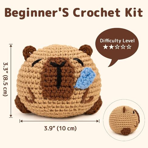 Yeezhee Crochet Kit for Beginners, Crochet Animals Kit with Step - by - Step Video Tutorials, Beginner Knitting Kit for Adults and Kids, Learn to Craft DIY Crocheting Kit (Capybara) in Kuwait
