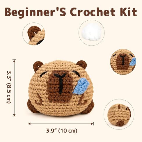 Yeezhee Crochet Kit for Beginners, Crochet Animals Kit with Step - by - Step Video Tutorials, Beginner Knitting Kit for Adults and Kids, Learn to Craft DIY Crocheting Kit (Capybara) in Kuwait