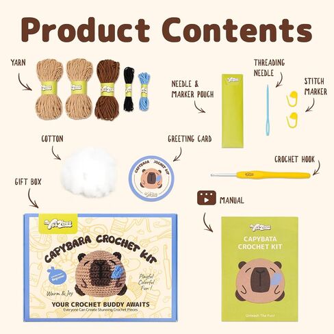 Yeezhee Crochet Kit for Beginners, Crochet Animals Kit with Step - by - Step Video Tutorials, Beginner Knitting Kit for Adults and Kids, Learn to Craft DIY Crocheting Kit (Capybara) in Kuwait