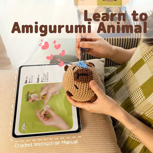Yeezhee Crochet Kit for Beginners, Crochet Animals Kit with Step - by - Step Video Tutorials, Beginner Knitting Kit for Adults and Kids, Learn to Craft DIY Crocheting Kit (Capybara) in Kuwait