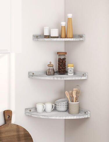 Corner Shelves Wall Mount, Farmhouse Rustic Corner Floating Shelf with Cord Hole, Wooden Storage Organizer Corner Wall Shelves for Kitchen Bathroom Living Room Bedroom Laundry, 12x12 Inch in Saudi Arabia
