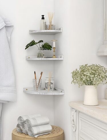 Corner Shelves Wall Mount, Farmhouse Rustic Corner Floating Shelf with Cord Hole, Wooden Storage Organizer Corner Wall Shelves for Kitchen Bathroom Living Room Bedroom Laundry, 12x12 Inch in Saudi Arabia