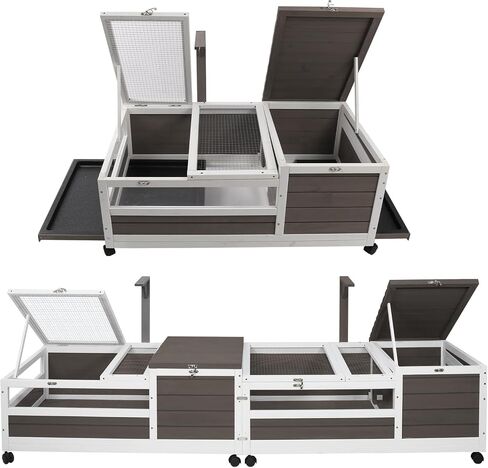 Tortoise Habitat Wooden Tortoise House, Indoor Turtle Enclosure Outdoor Reptile Cage with Removable Bottom, Light Support, Openable Roof (Double Habitat, Leakproof Tray) in Kuwait