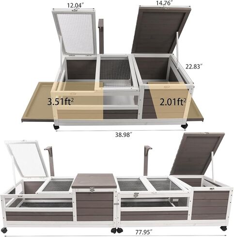 Tortoise Habitat Wooden Tortoise House, Indoor Turtle Enclosure Outdoor Reptile Cage with Removable Bottom, Light Support, Openable Roof (Double Habitat, Leakproof Tray) in Kuwait