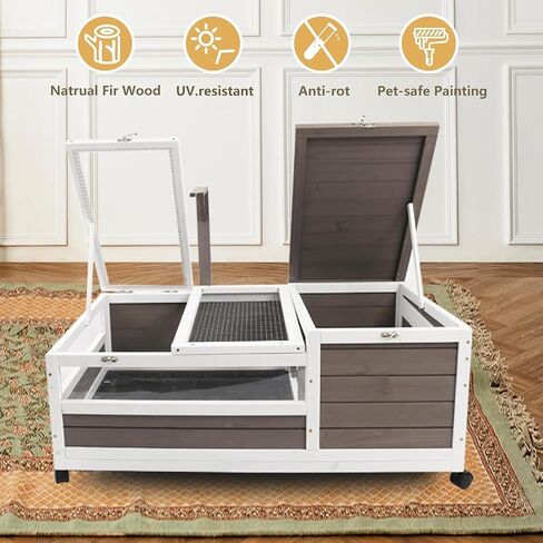 Tortoise Habitat Wooden Tortoise House, Indoor Turtle Enclosure Outdoor Reptile Cage with Removable Bottom, Light Support, Openable Roof (Double Habitat, Leakproof Tray) in Kuwait