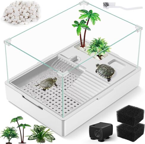 Large Turtle Tank Kit(Tank + Light + Water Pump), Acrylic Turtle Tank Starter Kit with Two Rain Shower Head, Adjustable Water Pump, Higher Fences (Kit-S) in Saudi Arabia