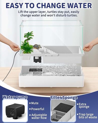 Large Turtle Tank Kit(Tank + Light + Water Pump), Acrylic Turtle Tank Starter Kit with Two Rain Shower Head, Adjustable Water Pump, Higher Fences (Kit-S) in Saudi Arabia
