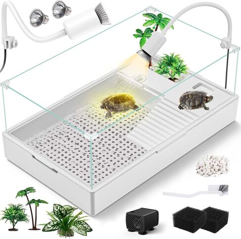 Large Turtle Tank Kit(Tank + Light + Water Pump), Acrylic Turtle Tank Starter Kit with Two Rain Shower Head, Adjustable Water Pump, Higher Fences (Kit-S) in Saudi Arabia