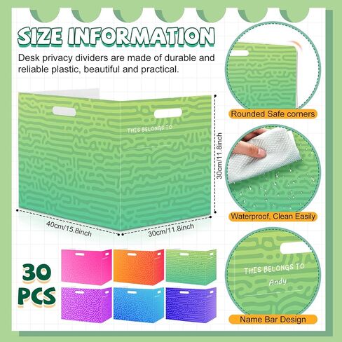 30 Pack Plastic Desk Dividers for Students, Durable Waterproof Testing Dividers Bulk Easy to Clean Trifold Privacy Folder Boards for Classroom School Office Study Supplies (Gradient Swirl) in Saudi Arabia