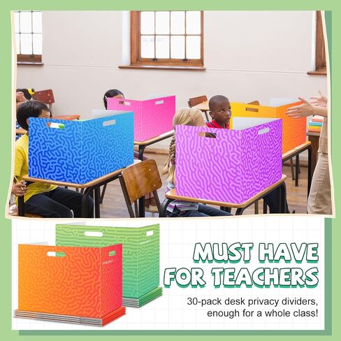 30 Pack Plastic Desk Dividers for Students, Durable Waterproof Testing Dividers Bulk Easy to Clean Trifold Privacy Folder Boards for Classroom School Office Study Supplies (Gradient Swirl) in Saudi Arabia