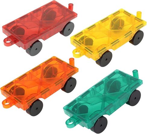 Magnetic Tiles Car Building Kit for Toddlers, 4 PCS Magnet Construction Trucks, STEM Toys for 3-8 Year Old Boys Girls, Educational Vehicle Engineering Set in Saudi Arabia