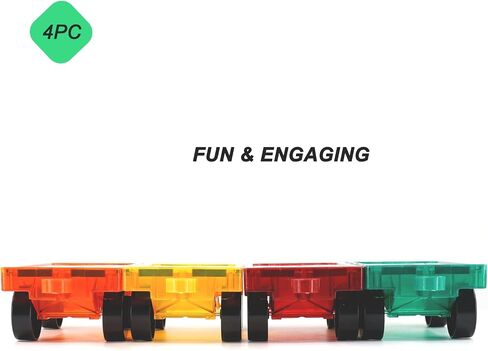 Magnetic Tiles Car Building Kit for Toddlers, 4 PCS Magnet Construction Trucks, STEM Toys for 3-8 Year Old Boys Girls, Educational Vehicle Engineering Set in Saudi Arabia