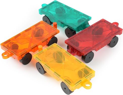 Magnetic Tiles Car Building Kit for Toddlers, 4 PCS Magnet Construction Trucks, STEM Toys for 3-8 Year Old Boys Girls, Educational Vehicle Engineering Set in Saudi Arabia