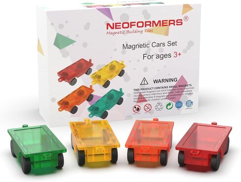 Magnetic Tiles Car Building Kit for Toddlers, 4 PCS Magnet Construction Trucks, STEM Toys for 3-8 Year Old Boys Girls, Educational Vehicle Engineering Set in Saudi Arabia