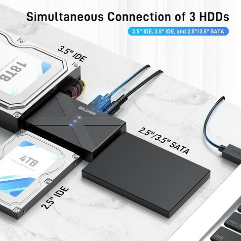 محول USB 3.2 Gen 1 إلى SATA أو IDE، محول محرك الأقراص الصلبة الخارجي لـ 2.5 أو 3.5 بوصة SATA أو IDE HDD SSD، محول IDE وSATA مع محول طاقة 12 فولت ومنفذ من النوع C in Kuwait