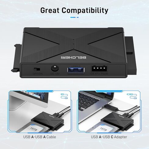 محول USB 3.2 Gen 1 إلى SATA أو IDE، محول محرك الأقراص الصلبة الخارجي لـ 2.5 أو 3.5 بوصة SATA أو IDE HDD SSD، محول IDE وSATA مع محول طاقة 12 فولت ومنفذ من النوع C in Kuwait