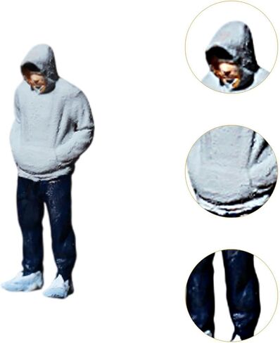 1/64 Scale People Figurine Tiny People Model Craft Collection Diorama Figurines for Miniature Scene Layout Accessories Decor, Gray Sweatshirt Men in Kuwait