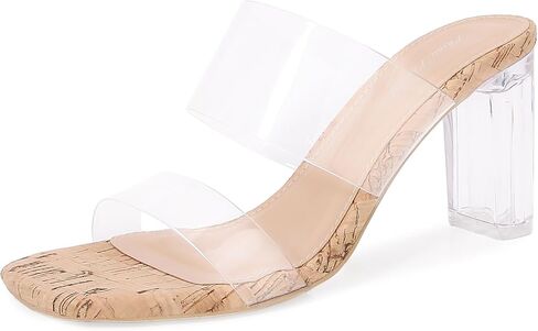 Clear Heels for Women Transparent Two Strap Block Chunky Square Heel Sandals Open Toe Slip On Mules Dressy Summer Wedding Party Beach Shoes in Saudi Arabia