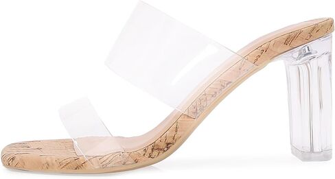 Clear Heels for Women Transparent Two Strap Block Chunky Square Heel Sandals Open Toe Slip On Mules Dressy Summer Wedding Party Beach Shoes in Saudi Arabia