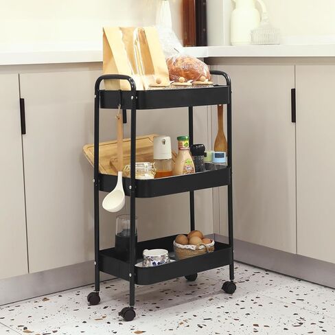 3 Tier Metal Rolling Utility Cart with Handle, Detachable Storage Organizer with Wheels for Kitchen, Living Room, Office, Garage (White, 3 Tier) in Saudi Arabia