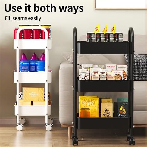 3 Tier Metal Rolling Utility Cart with Handle, Detachable Storage Organizer with Wheels for Kitchen, Living Room, Office, Garage (White, 3 Tier) in Saudi Arabia