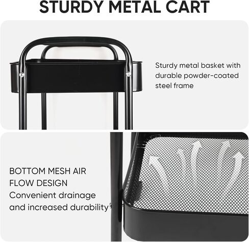 3 Tier Metal Rolling Utility Cart with Handle, Detachable Storage Organizer with Wheels for Kitchen, Living Room, Office, Garage (White, 3 Tier) in Saudi Arabia