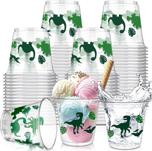 50 pcs 9oz ديناصور كوب الديناصورات آيس كريم أكواب البلاستيك يمكن التخلص منها الأوعية الخفيفة صافية الأوعية الحلوى للحساء الساخنة أو الباردة اللوازم الزبادي (الأخضر) in Saudi Arabia