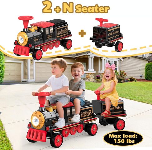 ANPABO 2-Seater Ride On Train Trackless, 12V Kids Car with Height-Adjustable Seat, Extra Storage, Headlight, Train Whistle & Music, Electric Car for Kids 3+ (Carriage Not Included), Red in Kuwait