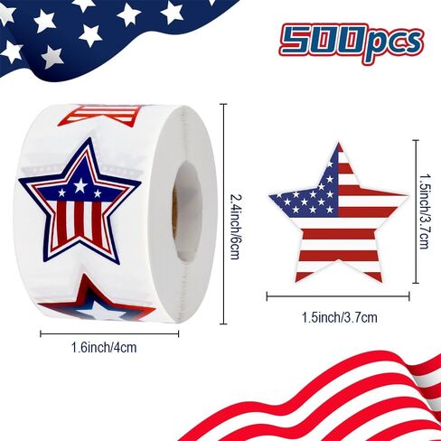 American Flag Star Stickers, 500 PCS 1.5 Inch Self Sealing 4th of July Stickers USA Patriotic Labels Fourth of July Memorial Day Tags for Bottle Envelope Card Gifts Reward US Country Decals Stamps in Saudi Arabia