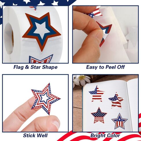 American Flag Star Stickers, 500 PCS 1.5 Inch Self Sealing 4th of July Stickers USA Patriotic Labels Fourth of July Memorial Day Tags for Bottle Envelope Card Gifts Reward US Country Decals Stamps in Saudi Arabia