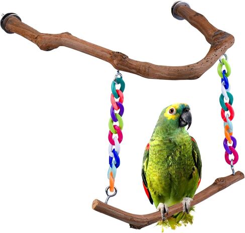 Bird Swing Toys, Standing Bird Perch with Natural Grape Wood, U Shape Hangable Birdcage Accessories, Birds Chewing Toy for Budgerigars, Parakeets, Cockatiels, Conures, Lovebirds, Finches (1Pack) in Kuwait