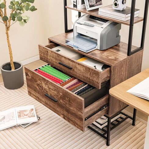 Giantex Tall-Drawer File Cabinet-خزانة الملفات مع محطة الشحن ، ورفوف التخزين ذات 3 مستويات ، ودرج كبير ، ومجلدات ملفات معلقة ، والحجم القانوني للحرف A4 ، ومكتب الطابعة للمكتب المنزلي (رمادي) in Kuwait